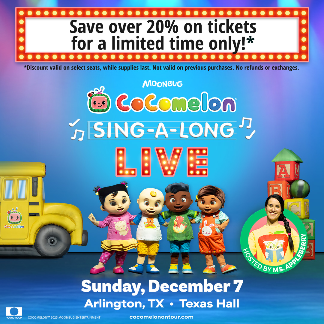 CoComelon Sing-A-Long Live at Texas Hall December 7, 2025 Save over 20 percent on select tickets